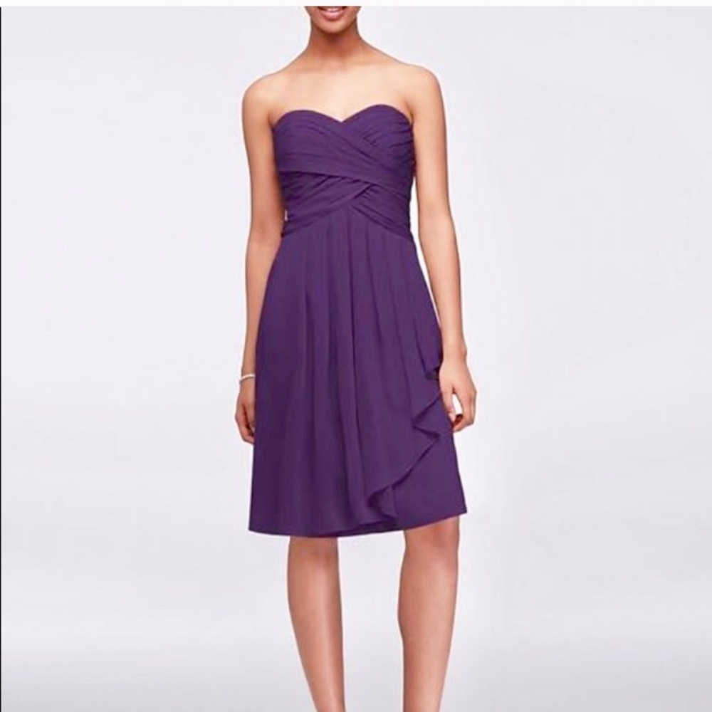 David’s Bridal Strapless Chiffon Dress Purple